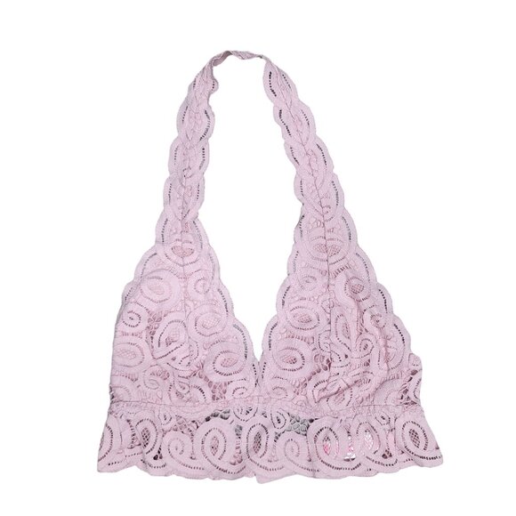 Victoria's Secret Pink Lace Halter top bra Size XS Light Pink Scalloped Edge - Picture 3 of 6